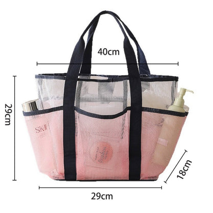 Multi Pocket Mesh Beach Bag Fitness Sports Storage Bag Seaside Swimsuit Bag Large Capacity Tote Bag Portable Toiletry Organizer