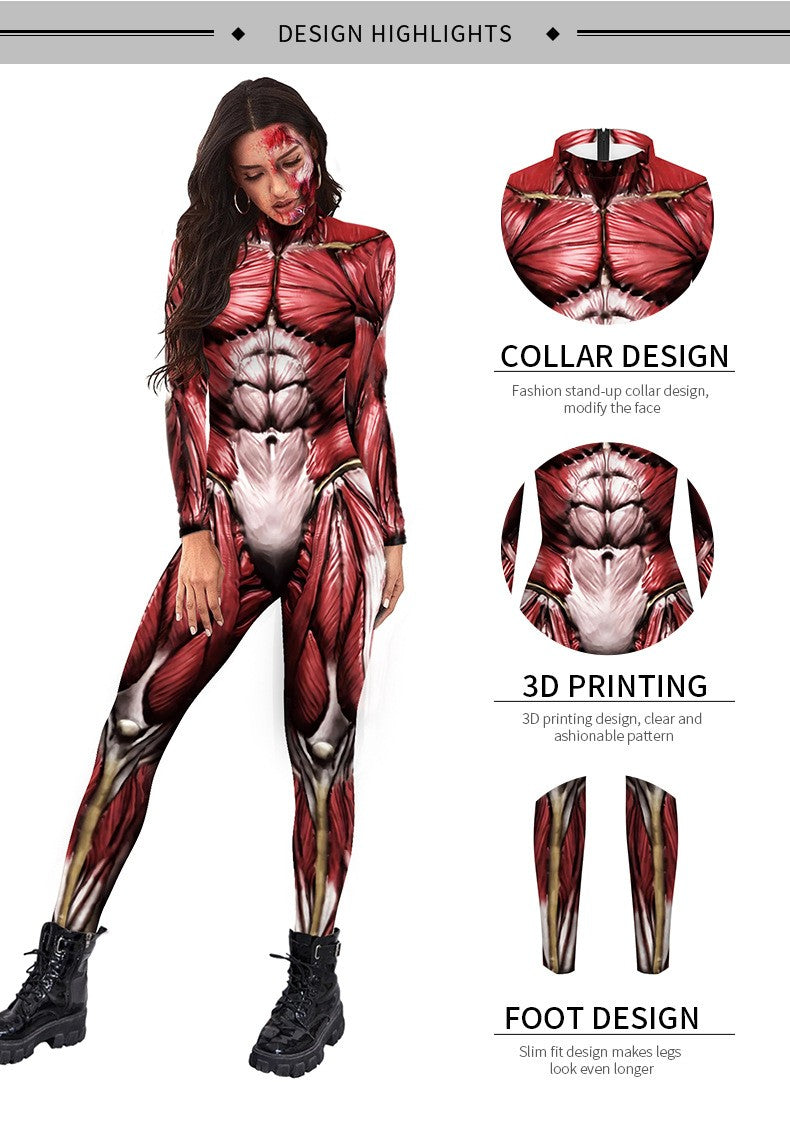 [You're My Secret] Halloween Cosplay Costumes for Men Women 3D Printed Muscle Elastic Human Anatomy Body Bodysuit Jumpsuit
