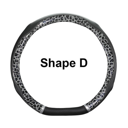 Capa de Volante de Couro Antiderrapante para Carro Capa Protetora Universal com Estampa de Leopardo Estilo Moda 38cm Formato O D