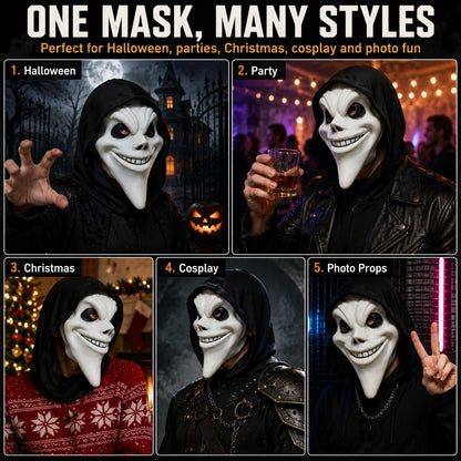 Ghost Face Mask with Hood Halloween Costume Scary Movie Funny Killer Cosplay Prop for Adults Horror Party