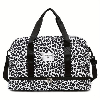 Large Capacity Nylon Travel Duffle Bag with Animal Print, Sports Gym Storage Bag, Portable Women'S Weekender Overnight Bag