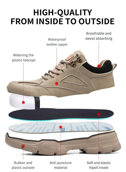Sapatos de Segurança Masculinos de Alta Qualidade com Fivela Rotativa de Arame de Aço, Tênis de Trabalho Indestrutíveis, Antiesmagamento, Antiperfuração