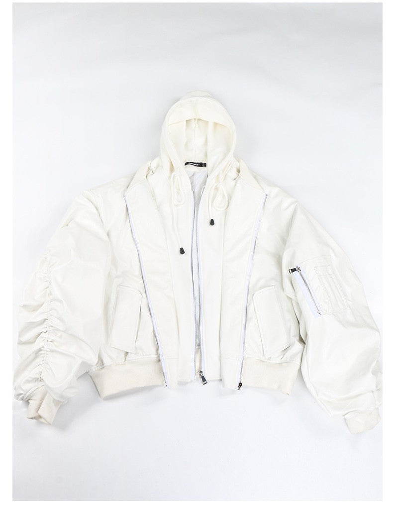 Mauroicardi Autumn Winter Oversized Cool Black Thickened Warm Pu Leather Bomber Jacket Men Hood Luxury Designer Fake 2 Clothes