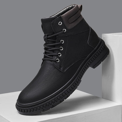 Italian Men's Handmade Genuine Leather Boots Outdoor Antiskid Motorcycle Boot Fashion Thick Bottom Lace-Up Boots Walking Shoes