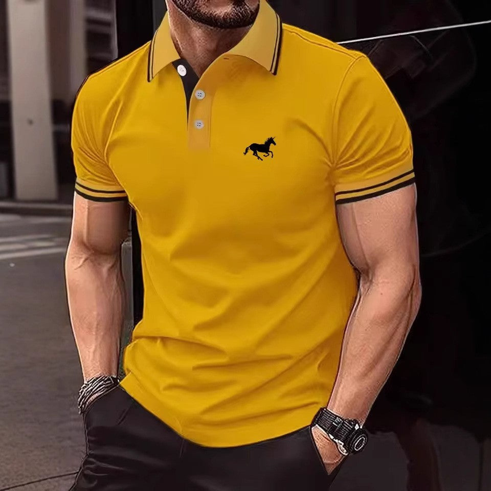 100% Polyester New Men Clothes Summer Short Sleeve Fashion Business Casual Lapel Polo Shirt Logo Print Men Sport Golf Polo Shirt