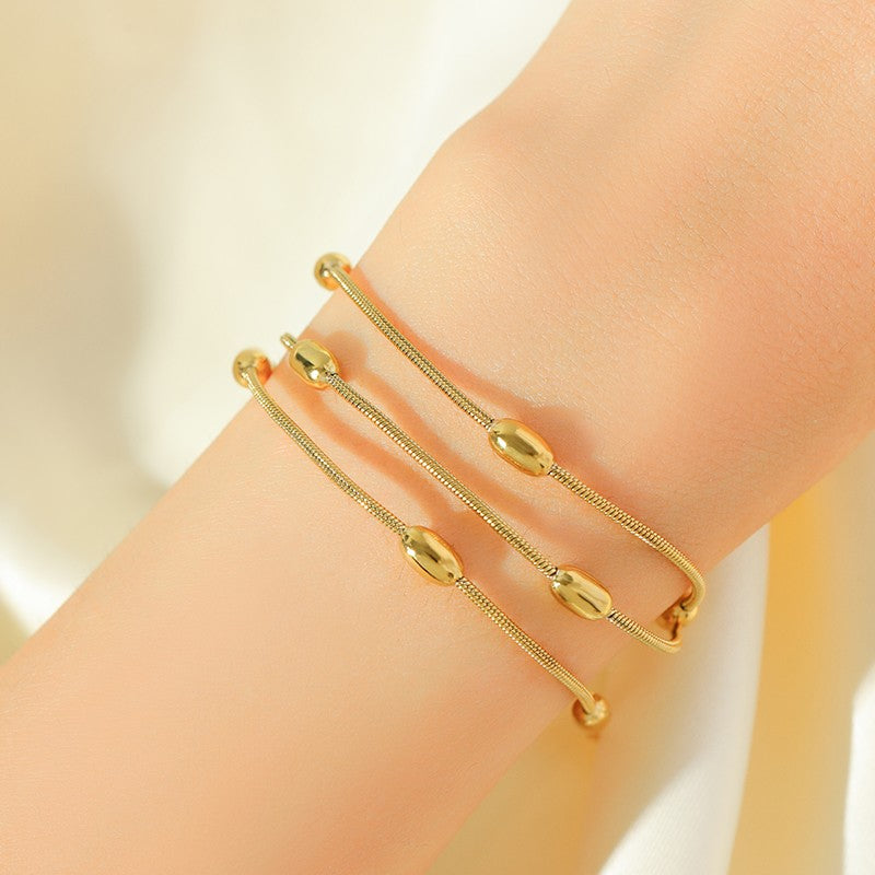 Pulseira de Corrente de Contas de Aço Inoxidável 316L EILIECK para Mulheres, Charme de Metal Banhado a Ouro 18K, Joia Moderna com Design Exclusivo