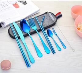 Conjunto de Talheres de Aço Inoxidável, Portátil, Faca, Garfo, Colher, Hashi, Canudo, Ocidental, Presente de Viagem, Conjunto de 9 Peças
