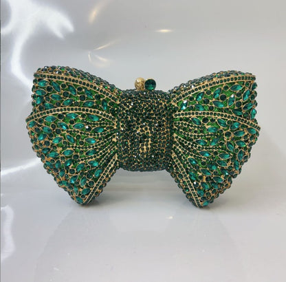 Newest Rhinestone Green/Black Clutch Purse Bow Luxury Diamond Women Red Evening Clutches Bags Wedding Bridal Bag Stones Handbags