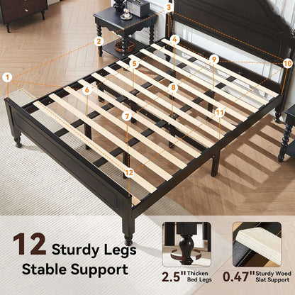 Solid Wood Queen Bed Frame, Stable & Sturdy Queen Size Bed Frame with 50" Tall Headboard and Footboard, Heavy Duty Wood