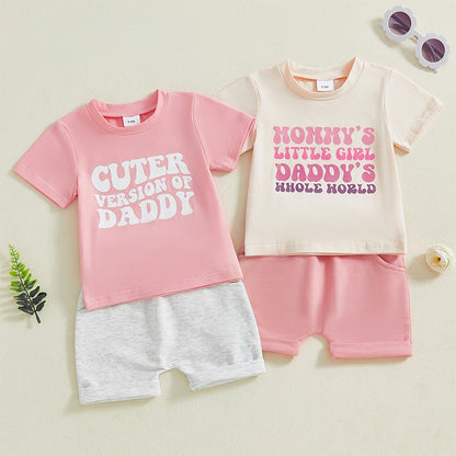 Adorable Infant Girl Casual Wear Set with Cute Printed Tee and Matching Solid Color Shorts for Summer Fun
