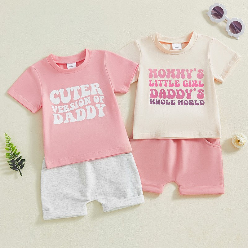Adorable Infant Girl Casual Wear Set with Cute Printed Tee and Matching Solid Color Shorts for Summer Fun
