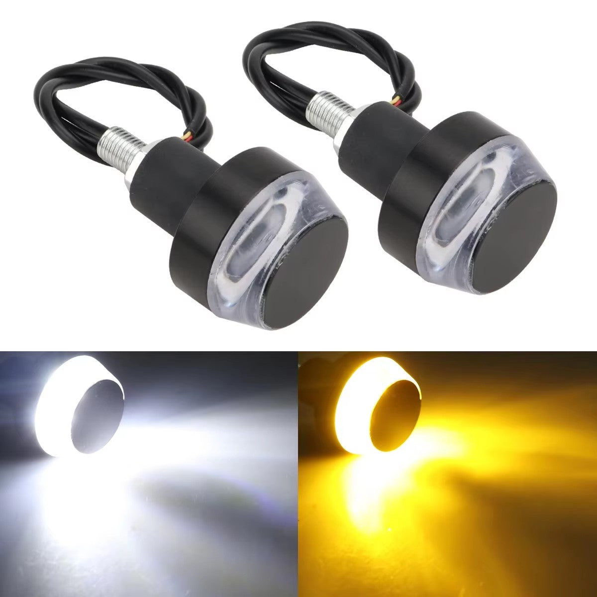 2 Peças Lâmpada de Guidão LED para Moto, Luzes de Condução com Seta, Luz de Seta, Luz de Freio, Sinalizador Piscante, Luz de Parada, Luz de Estacionamento