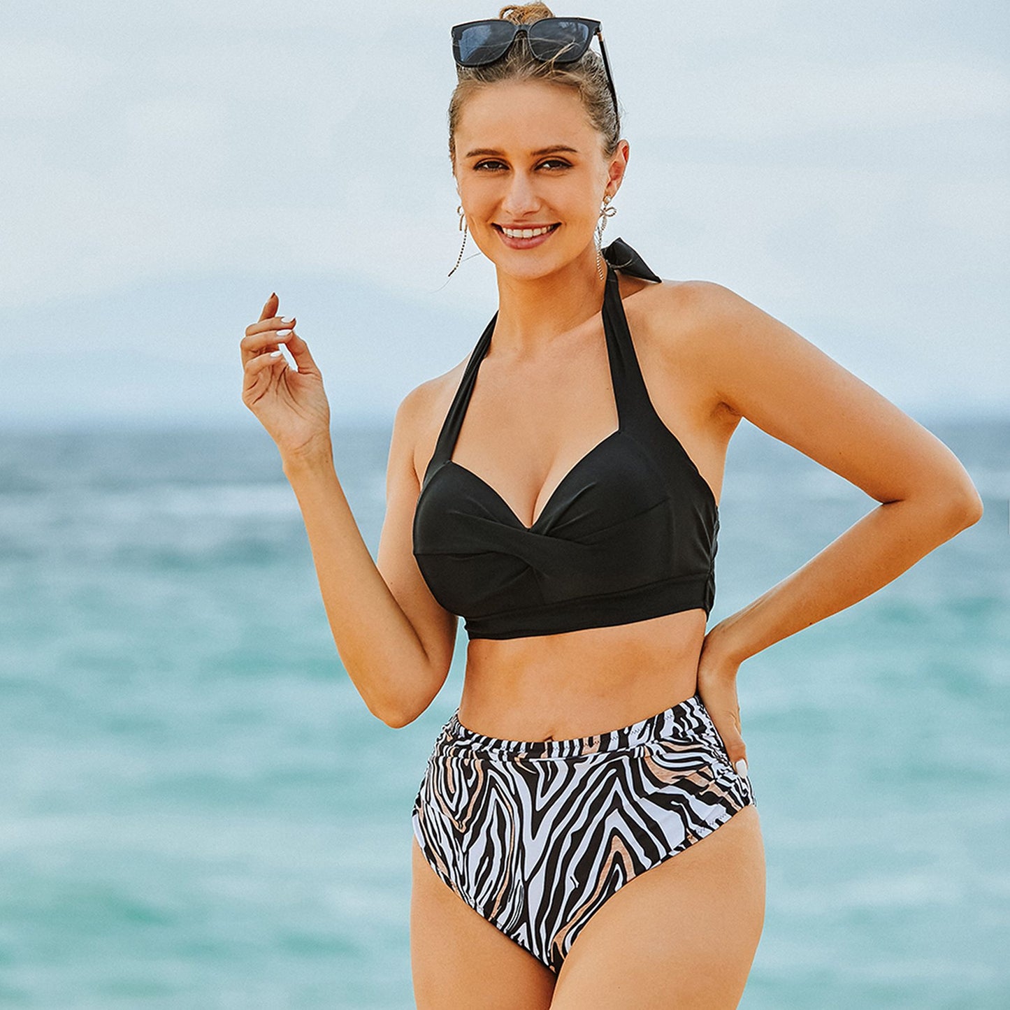 Sexy High Waist Bikinis 2025 New Halter Swimwear Women Swimsuit Female Bikini Set Print Bodysuit Bathing Suit Summer Biquini XXL