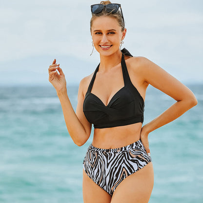Sexy High Waist Bikinis 2025 New Halter Swimwear Women Swimsuit Female Bikini Set Print Bodysuit Bathing Suit Summer Biquini XXL