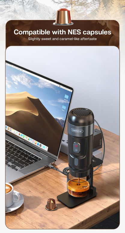 HiBREW Máquina de Café Portátil para Carro e Casa, DC12V Cafeteira Expresso Compatível com Cápsula Nespresso Dolce Pó de Café H4A