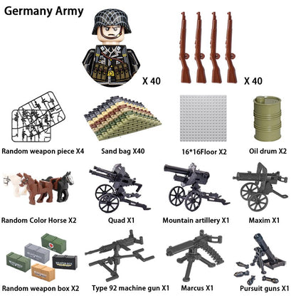 Brinquedos de blocos de montar para crianças: Modelos de Mini Armas de Exército Nacional de Guerra de Soldados de Infantaria da Segunda Guerra Mundial