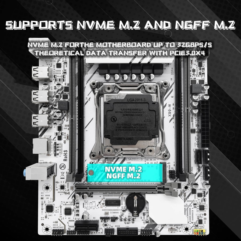 Conjunto de Placa Mãe ZSUS X99-W Kit com Processador Xeon E5 2680V4 LGA2011-3 Memória RAM DDR4 16GB (1*16GB) 2133MHZ NVME M.2 SATA