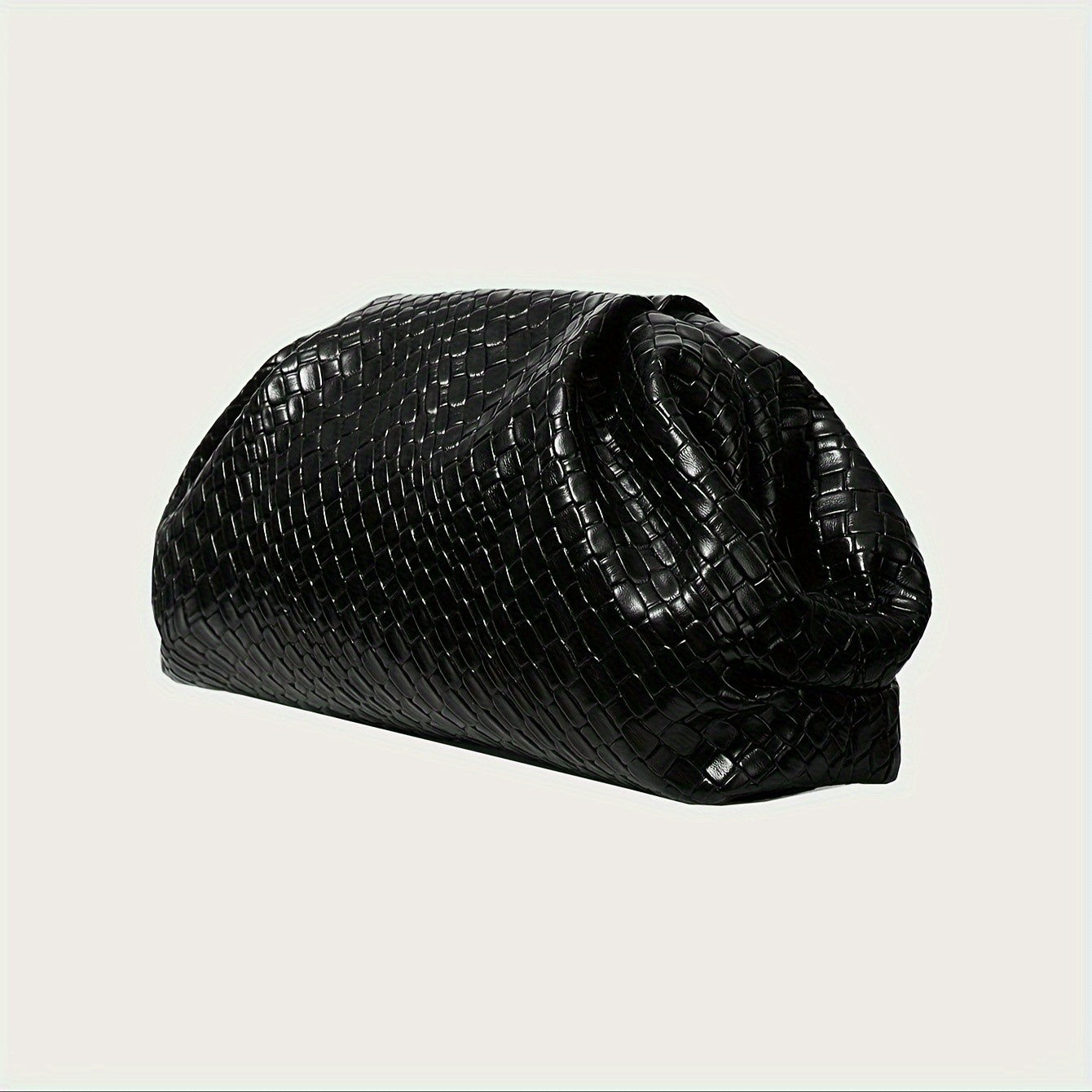 Elegant Weave Textured Ladies Clutch Bag - Adjustable Strap and Clasp Closure, Premium Pure Black Dinner Bag for Weddings