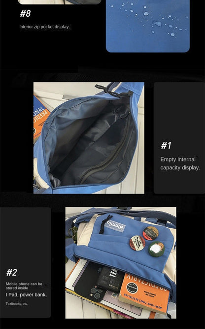 Japanese Simple Messenger Bag Student Nylon Waterproof Canvas Handbag Shoulder Crossbody Bags for Women Men Satchels Bolsas