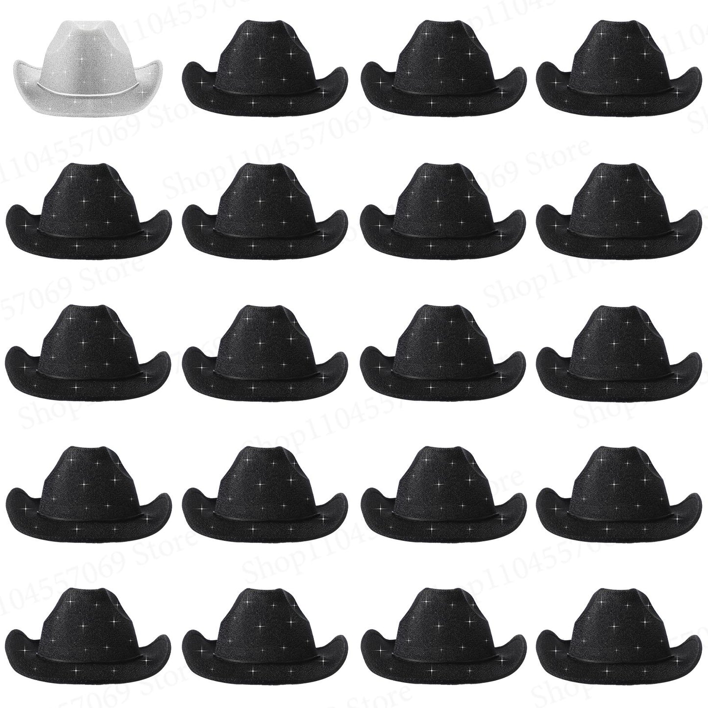 6-48Pcs Sparkly Cowboy Hat for Wedding Bachelorette Party Cowgirl Hats with Bandanas Heart Sunglasses Western Party Supplies