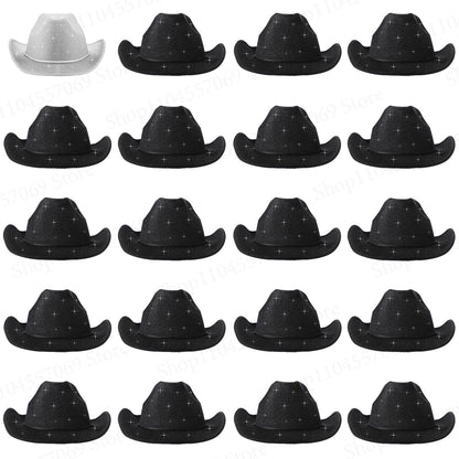 6-48Pcs Sparkly Cowboy Hat for Wedding Bachelorette Party Cowgirl Hats with Bandanas Heart Sunglasses Western Party Supplies