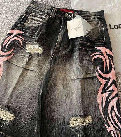 Y2K New Popular Denim Shorts Patch Vintage Shorts Men Women Street Hip Hop Fashion Harajuku Punk Loose High Waist Wide Leg Pants