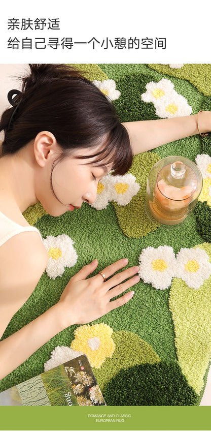 Forest Moss Rug, Premium Flocked Bedroom Living Room Decor Carpet, 3D Textured Surface, Handcrafted High-Density Weave