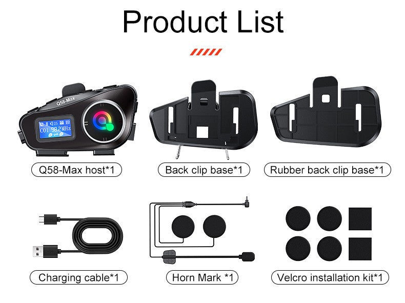 Capacete de motocicleta Q58 Max Bluetooth Intercom IP65 à prova d'água Distância de intercomunicação de 500 metros Compartilhamento de música mista em várias cenas