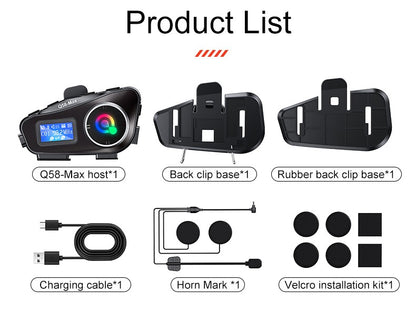 Capacete de motocicleta Q58 Max Bluetooth Intercom IP65 à prova d'água Distância de intercomunicação de 500 metros Compartilhamento de música mista em várias cenas