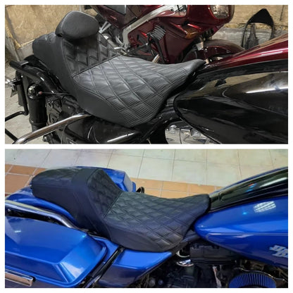 Assento 2 Lugares Moto Garupa Com Encosto Ajustável Almofada Para Harley Touring Electra Road Glide 09-23 Assento De Couro