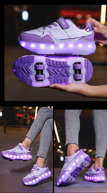 Luminous Roller Skate Shoes Wheels Removeable Sneakers Kids Roller Shoes USB Charge Light Up Sport Skate Board Shoes Boys Girls