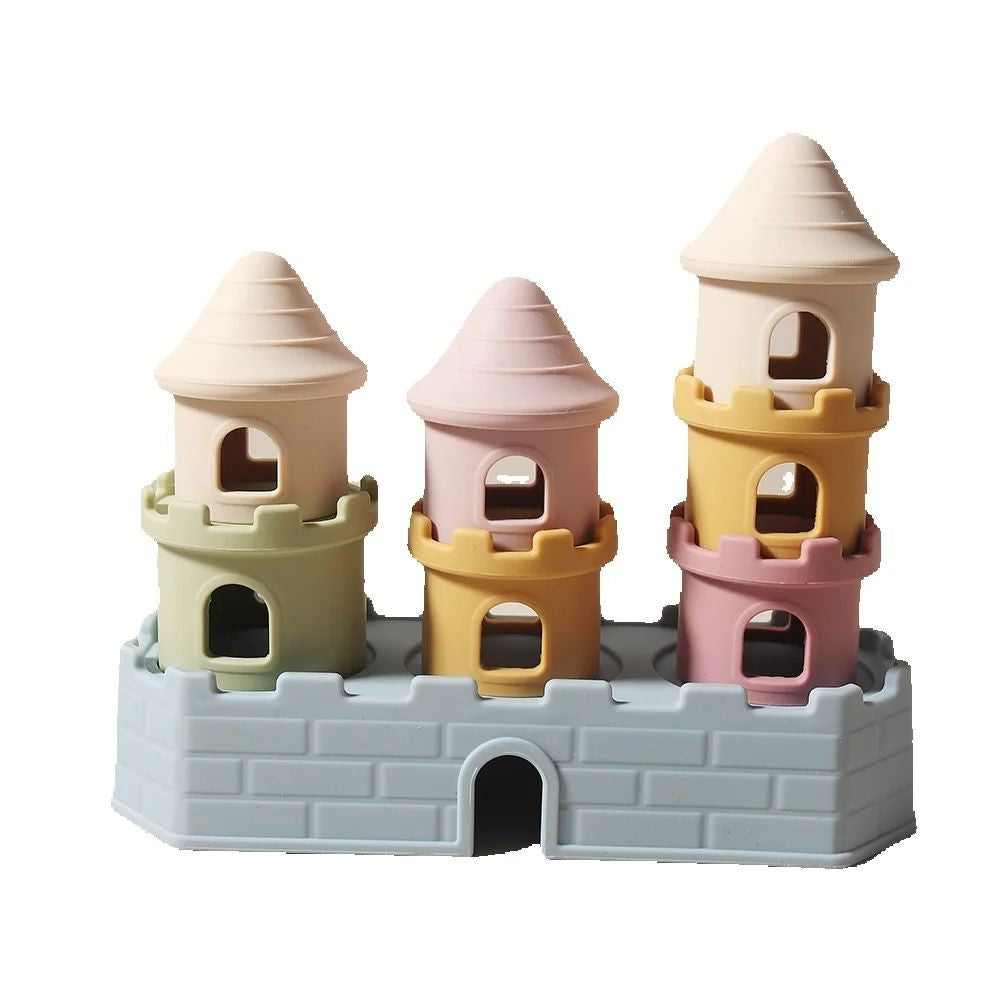 Conjunto de Brinquedos de Mordedor para Bebês com 8 Peças - Conjunto de Blocos de Construção de Castelo em Silicone, Acalma Gengivas Doloridas, Empilhador Sensorial Mastigável Livre de BPA