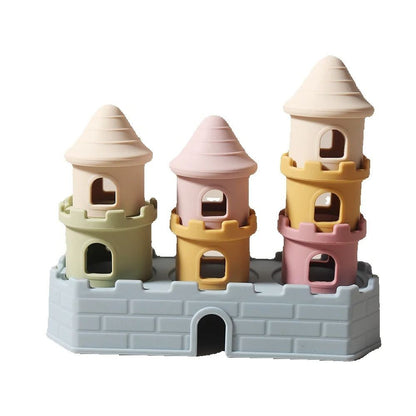 Conjunto de Brinquedos de Mordedor para Bebês com 8 Peças - Conjunto de Blocos de Construção de Castelo em Silicone, Acalma Gengivas Doloridas, Empilhador Sensorial Mastigável Livre de BPA