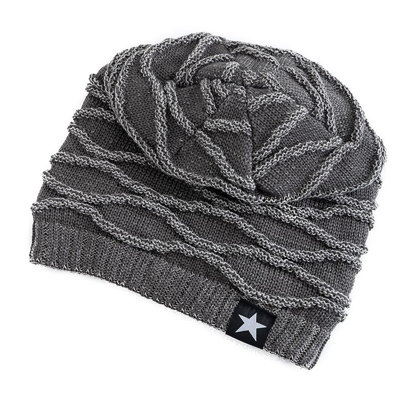 Novos Chapéus de Inverno Unissex Folgados Adicionam Forro de Pele Masculino e Feminino Gorro Quente Casual com Decoração de Estrela de Cinco Pontas Chapéus de Inverno de Tricô