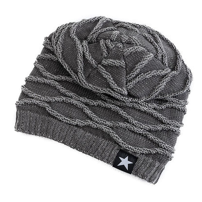 Novos Chapéus de Inverno Unissex Folgados Adicionam Forro de Pele Masculino e Feminino Gorro Quente Casual com Decoração de Estrela de Cinco Pontas Chapéus de Inverno de Tricô