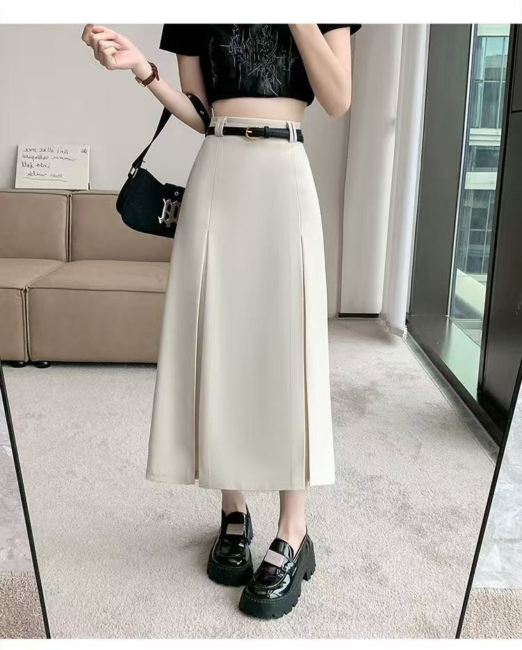 plus Size Suit Skirt Women Summer New Elastic High Waist Slim A-Line Skirt Belly Cover Pleated Skirt Korean Sle Casual Wear