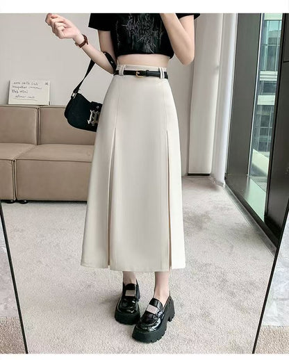 plus Size Suit Skirt Women Summer New Elastic High Waist Slim A-Line Skirt Belly Cover Pleated Skirt Korean Sle Casual Wear