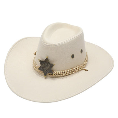 Chapéu Unissex de Cowboy para Praia em Camurça Sintética Aba Larga Proteção Solar Chapéu de Festa Cosplay Chapéu de Jazz Cor Sólida Respirável