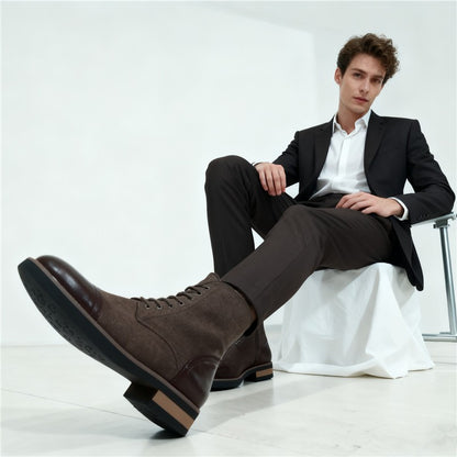 Men's Leather Lace - up Ankle Boots Retro Color - Block Formal Casual Boots Comfortable Non - slip Dress Boots For Daily Wear