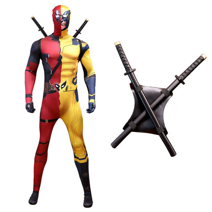 Deadpool vs Wolverine Boys Superhero Cosplay Spandex Suits with Accessories Swords Claws Children Birthday Gift Toy Role Play