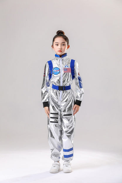 Astronaut Costume Kids Astronaut Silver Jumpsuit Space Themed Party Dress Up Boys Girls Spaceman Cosplay Children Space Suit