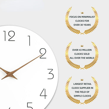 Wall Clock 12 Inch Silent Non Ticking Wood Wall Clocks Battery Operated Wooden White Modern Simple Minimalist Hanging Wall Clock
