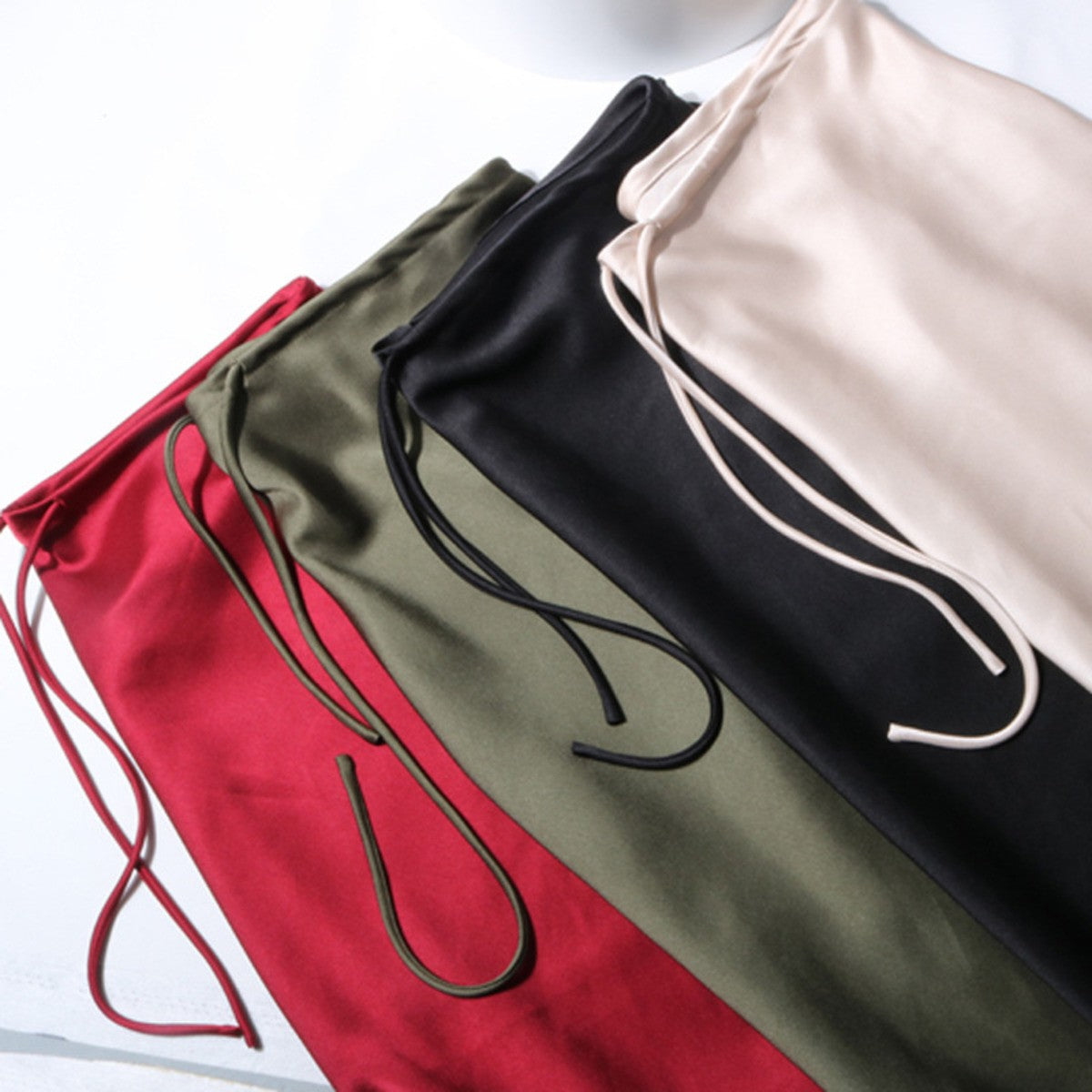 New In 2025 Spring Summer Solid Color Satin Long Skirt For Women High Waist Lace