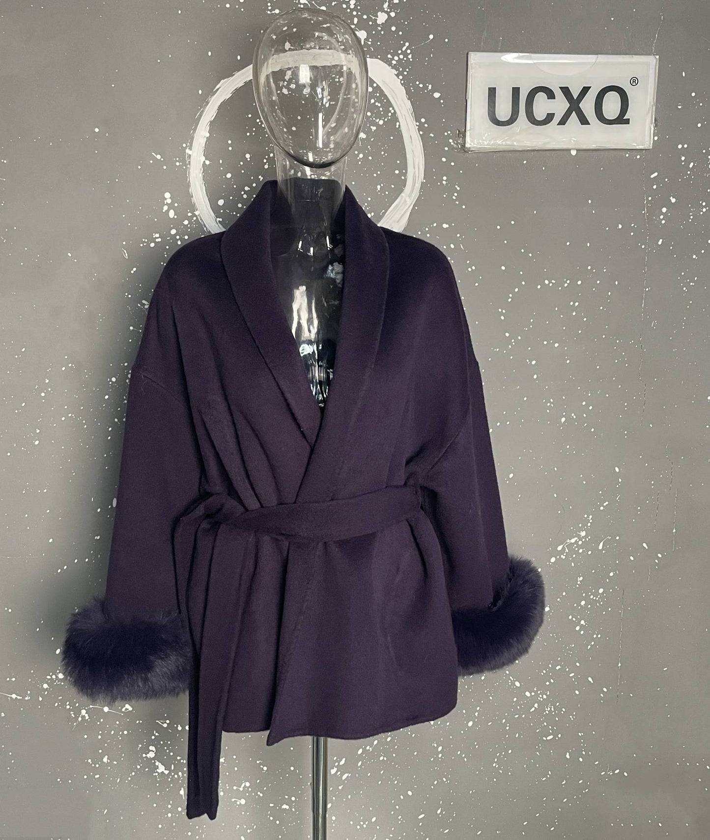 UCXQ Casaco Feminino Elegante OL para Escritório com Retalhos de Pelo Manga Comprida Lã Jaqueta de Roupa Feminina Bonita Outono Inverno 2025