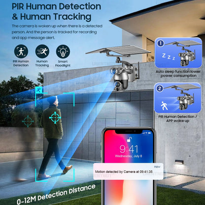 UNENTGT 4k Dual Lens View 50X Optical Zoom Solar Battery PTZ Camera 10MP SIM Card Outdoor Wifi CCTV Solaire Surveillance Camera