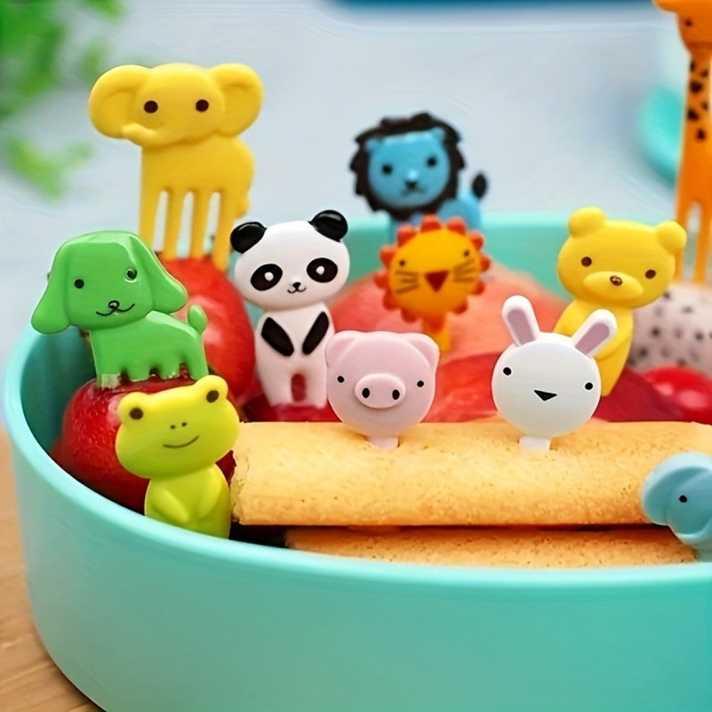 Conjunto de 10 Garfos Fofos Mini de Alta Qualidade com Tema de Animais e Frutas, Conjunto de Garfos de Frutas Reutilizáveis com Tema de Desenho Animado para Festa de Natal, Lanches, Bolos e Sobremesas