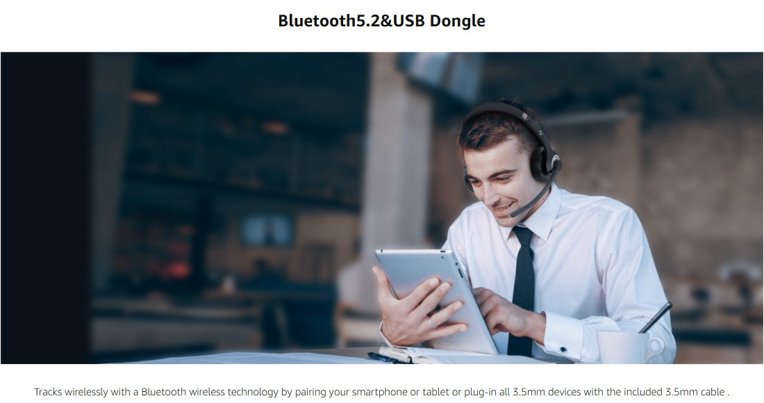 JIAMQISHI EH02U Wireless Bluetooth Headset ANC MIC for Work Computer Headphones USB Dongle Mute Mic for MacBook Headset Phone