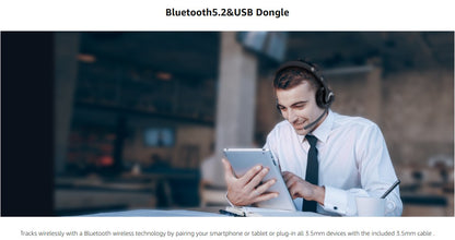 JIAMQISHI EH02U Wireless Bluetooth Headset ANC MIC for Work Computer Headphones USB Dongle Mute Mic for MacBook Headset Phone