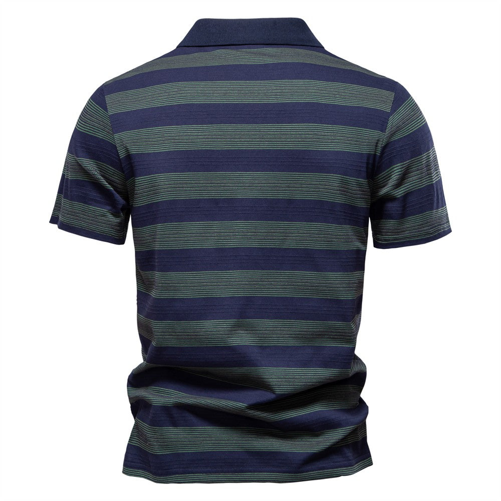 AIOPESON 2025 New Summer Striped V Neck Cotton Polo Shirts for Men Breathable Short Sleeve Casual Knit Shirts Comfort Fit