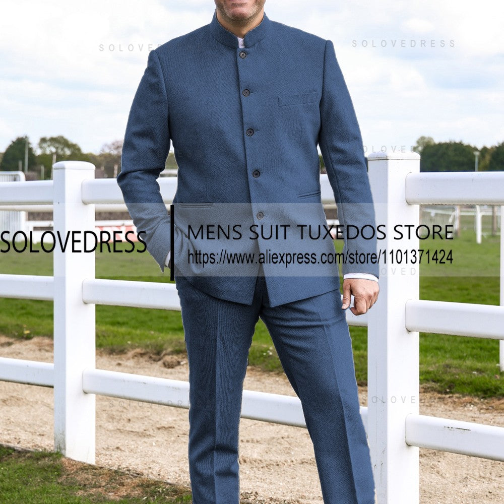 2 Pieces Men's Suits  Herringbone Tweed Stand Collar Single Breasted  Groomsmen Wedding Suits Men suits ?Blazer+Pants?